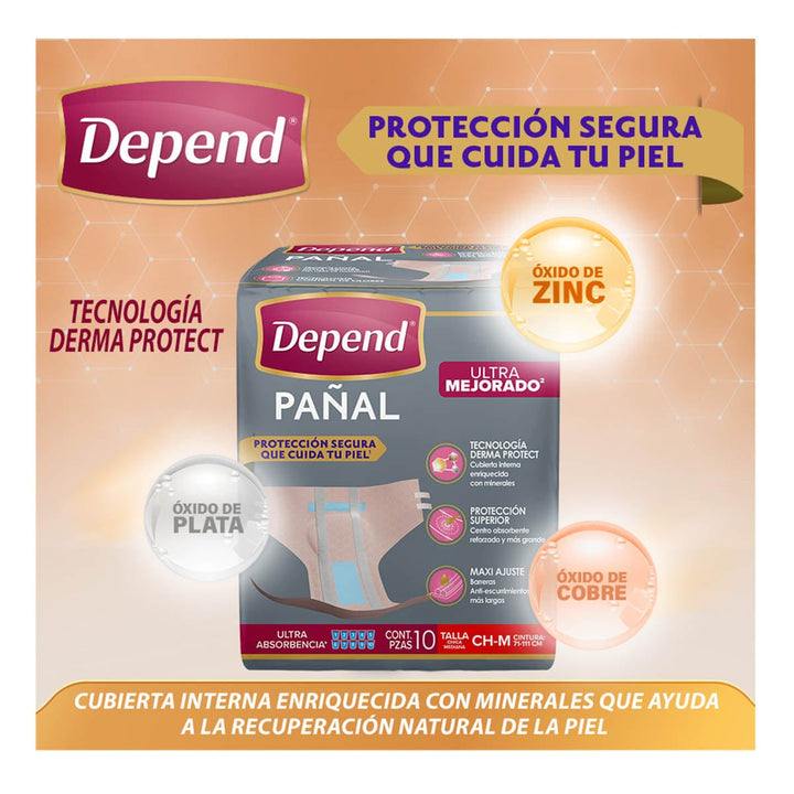 TiendaDepend.mx Pañales para adulto Depend® Pañal Derma Protect 10s