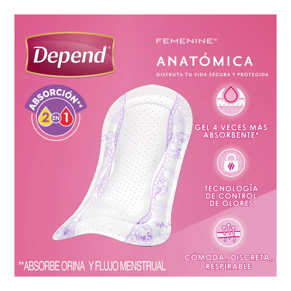 TiendaDepend.mx Pantiprotectores y Toallas Depend® Femenine® Toalla Anatómica