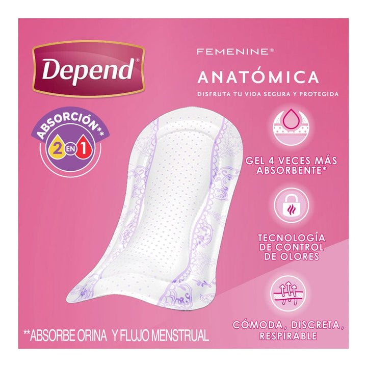 Depend Pantiprotectores y Toallas Depend® Femenine® Toalla Anatómica