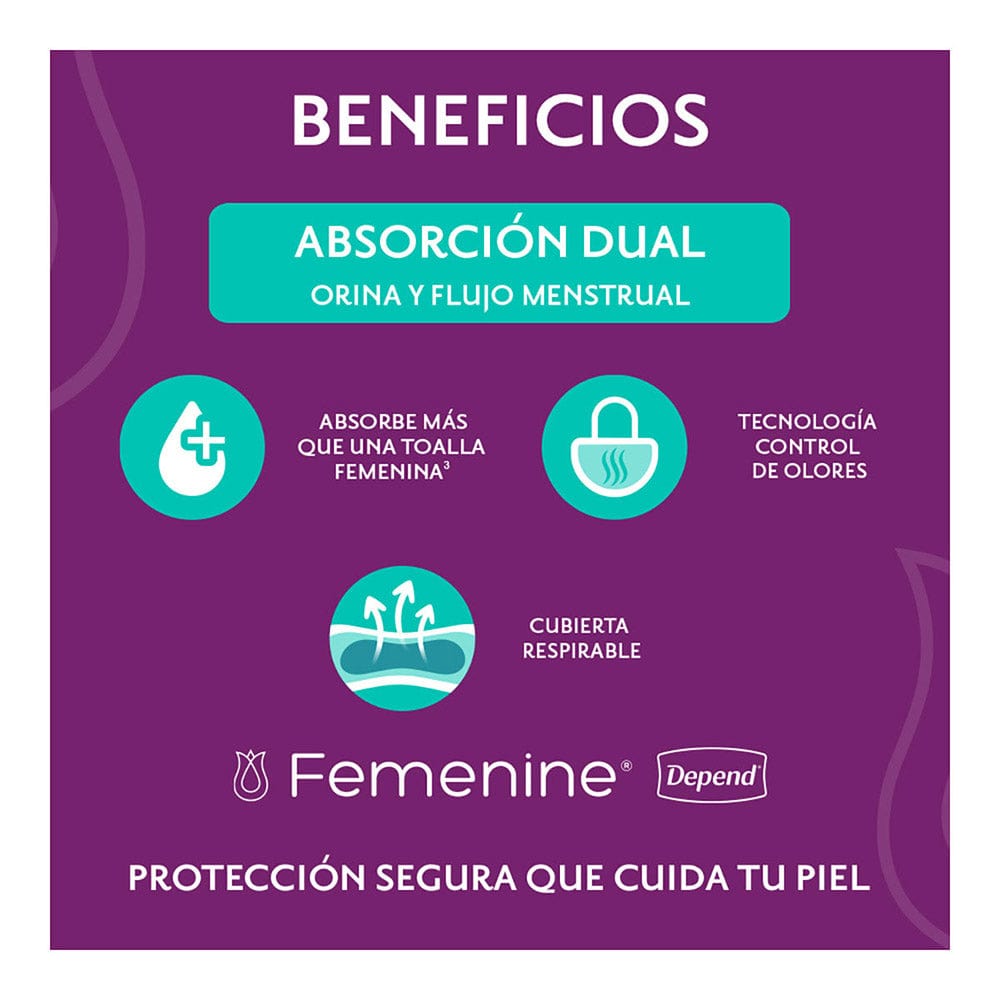 TiendaDepend.mx Pantiprotectores y Toallas Línea Femenine® Depend® Extra Larga