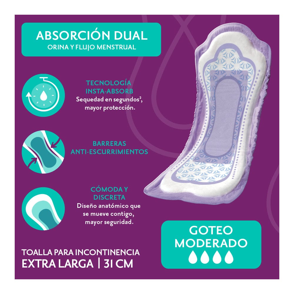 TiendaDepend.mx Pantiprotectores y Toallas Línea Femenine® Depend® Extra Larga
