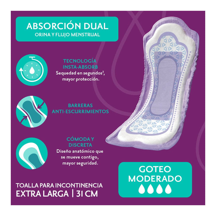 TiendaDepend.mx Pantiprotectores y Toallas Línea Femenine® Depend® Extra Larga
