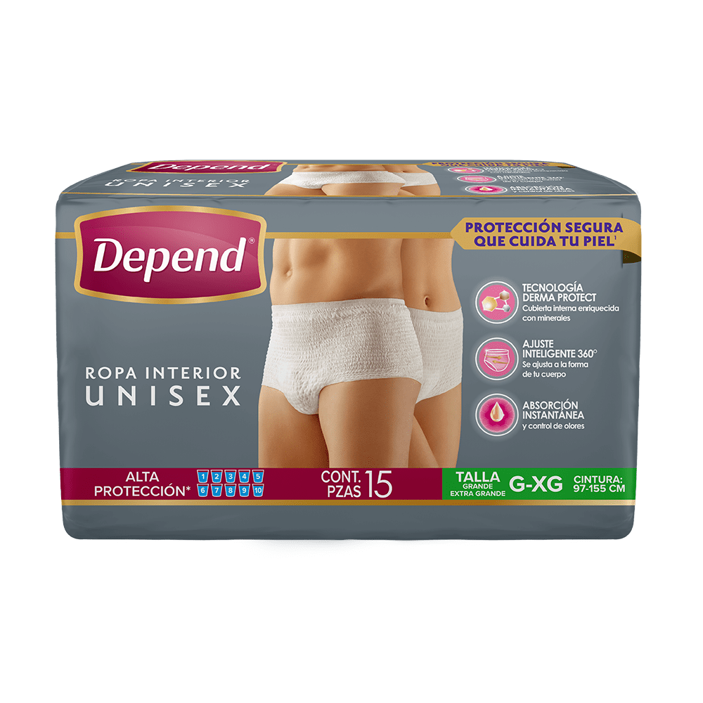 TiendaDepend.mx Producto Bundle Depend® Ropa Interior Unisex Derma Protect 15s NT Caja de 8 Paquetes