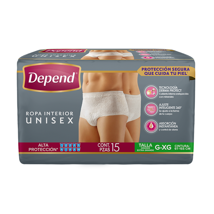 TiendaDepend.mx Producto Bundle Depend® Ropa Interior Unisex Derma Protect 15s NT Caja de 4 Paquetes