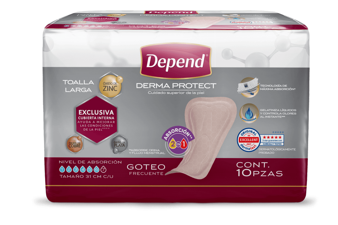 TiendaDepend.mx Producto Bundle Depend® Derma Protect Toalla Anatómica Larga Caja de 24 Paquetes