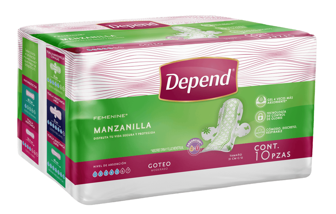 Depend Bundle Producto Bundle Depend® Femenine® Toalla Manzanilla Caja de 16 Paquetes