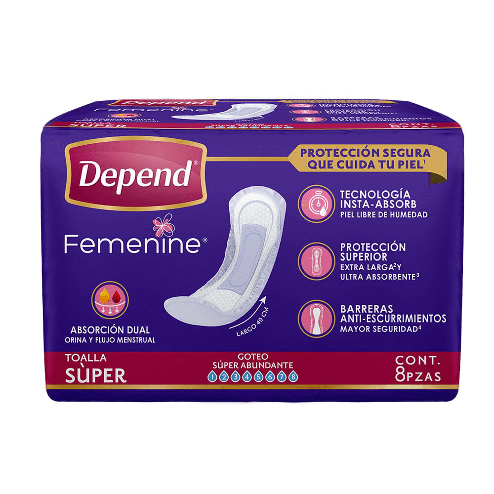 TiendaDepend.mx Producto Bundle Depend® Femenine® Toalla Súper Caja de 9 Paquetes