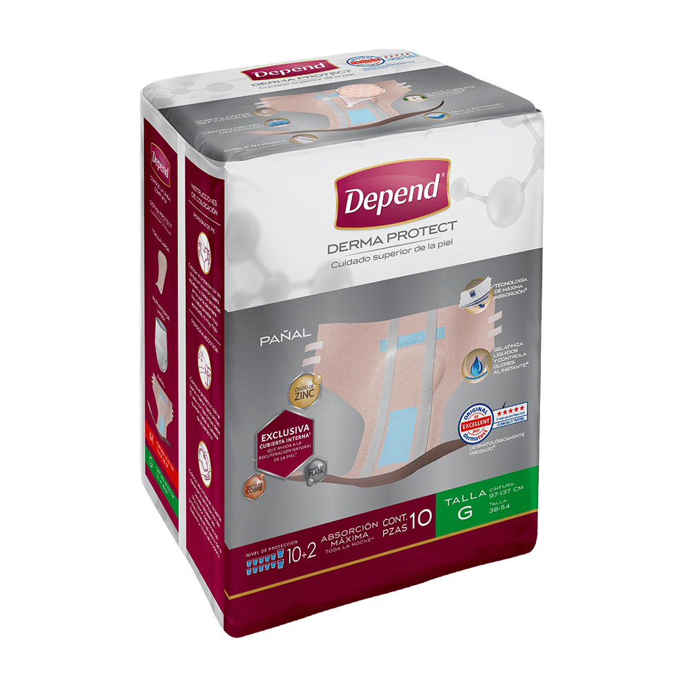 TiendaDepend.mx Producto Bundle Depend® Pañal Derma Protect Caja de 3 Paquetes 10S