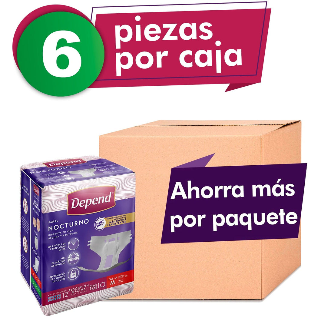 Depend PAÑAL PARA ADULTO Caja De Pañal Depend® Nocturno Mediano 6 Paquetes