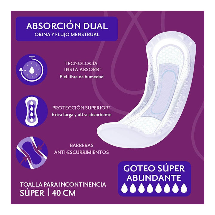 TiendaDepend.mx Pantiprotectores y Toallas Depend® Femenine® Toalla Súper