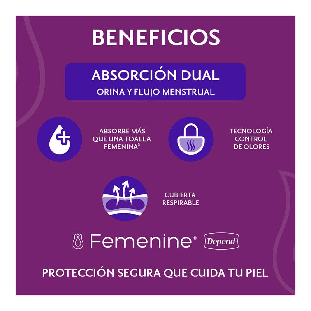 TiendaDepend.mx Pantiprotectores y Toallas Depend® Femenine® Toalla Súper