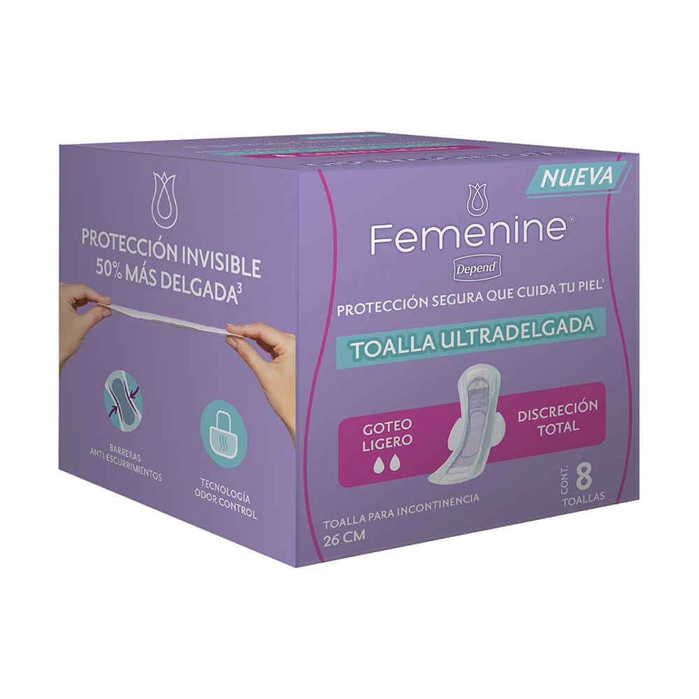TiendaDepend.mx Pantiprotectores y Toallas Línea Femenine® Depend® Toalla Ultradelgada 8's