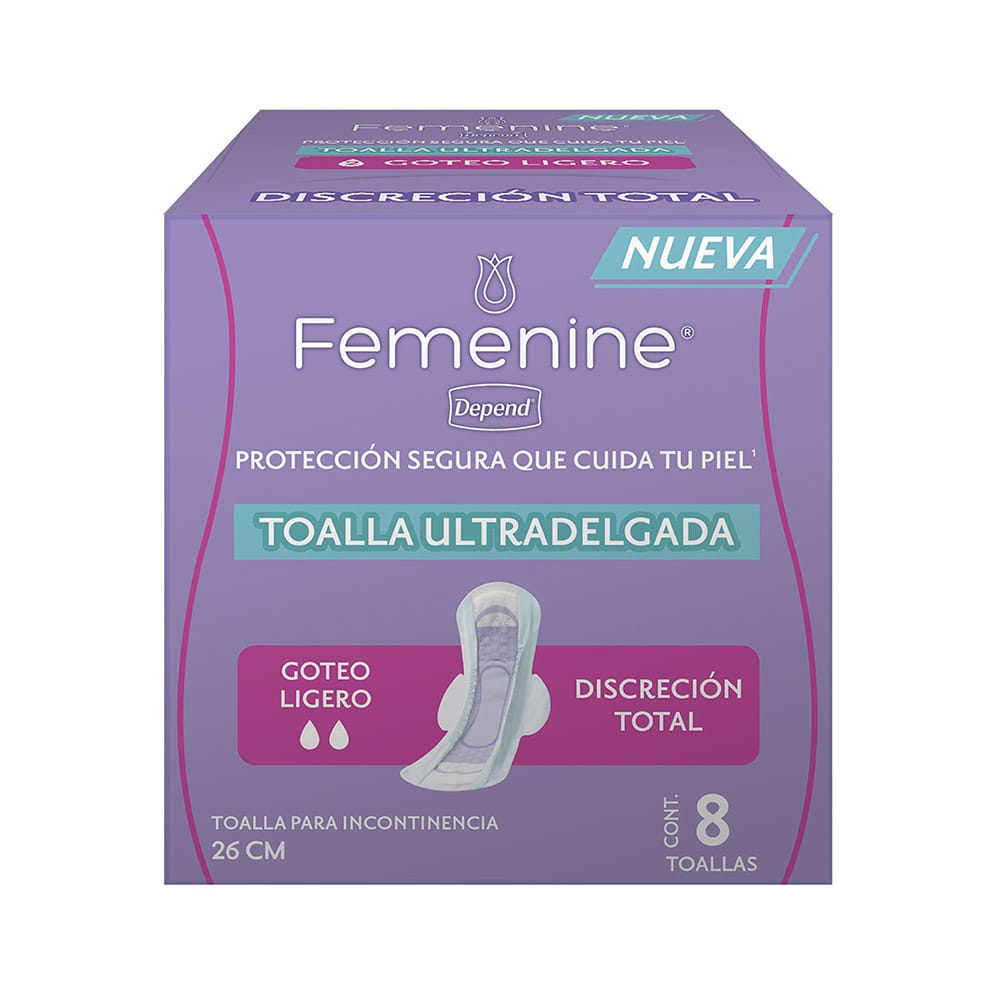 TiendaDepend.mx Pantiprotectores y Toallas Línea Femenine® Depend® Toalla Ultradelgada 8's
