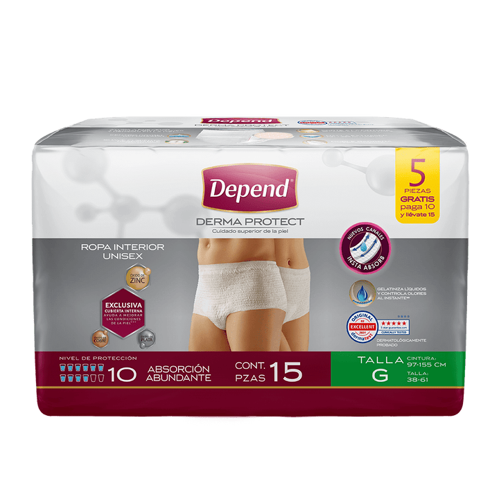TiendaDepend.mx Producto Bundle Depend® Ropa Interior Unisex Derma Protect 15s Caja de 8 Paquetes