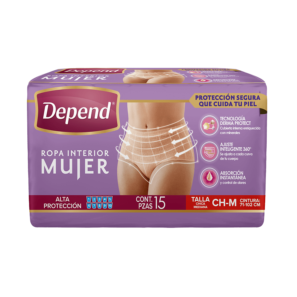 TiendaDepend.mx Producto Bundle Depend® Ropa Interior Mujer Derma Protect 15s Caja de 4 Paquetes