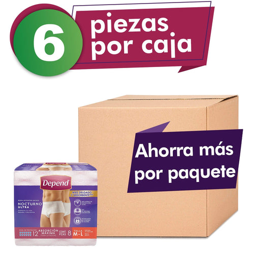 Depend ROPA INTERIOR PARA INCONTINENCIA Caja Depend® Ropa Interior Unisex Nocturno M-L 6 Paquetes