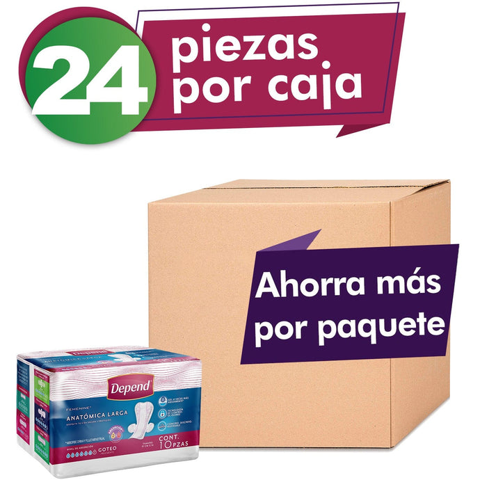 Depend TOALLA PARA INCONTINENCIA Caja Depend® Femenine® Toalla Anatómica Larga 24 Paquetes