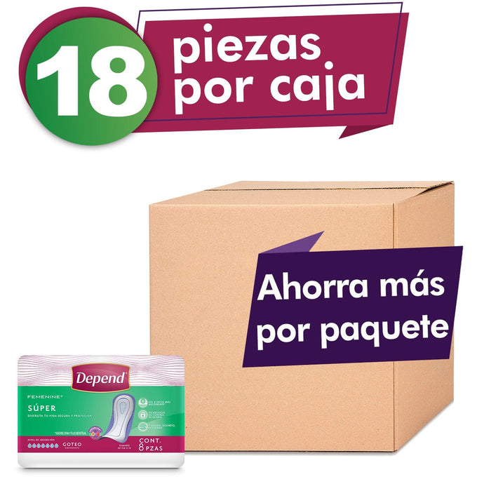 Depend TOALLA PARA INCONTINENCIA Caja Depend® Femenine® Toalla Súper 18 Paquetes