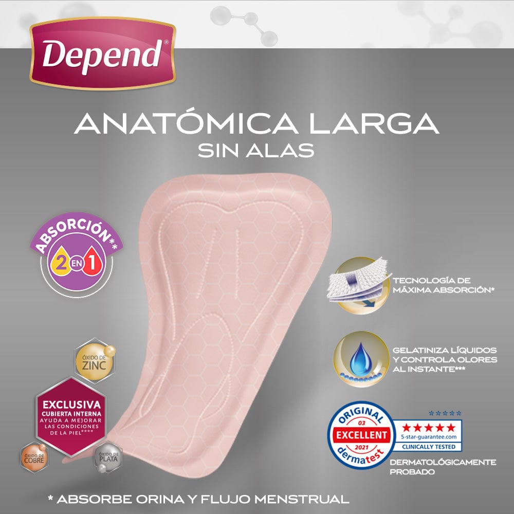 Depend TOALLA PARA INCONTINENCIA Depend® Derma Protect Toalla Anatómica Larga