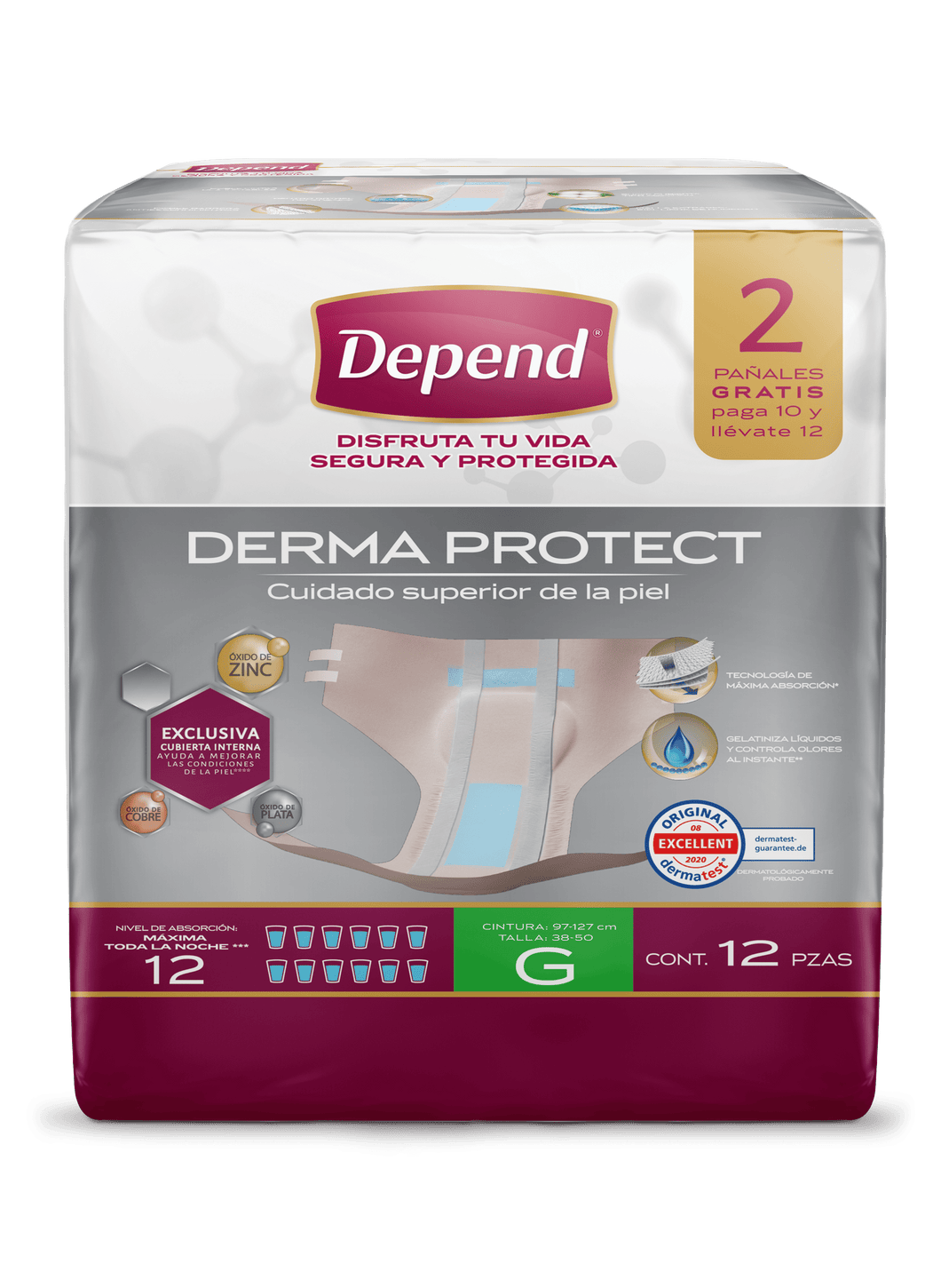 Depend PAÑAL PARA ADULTO Caja Pañal Depend® Derma Protect Grande 3 Paquetes