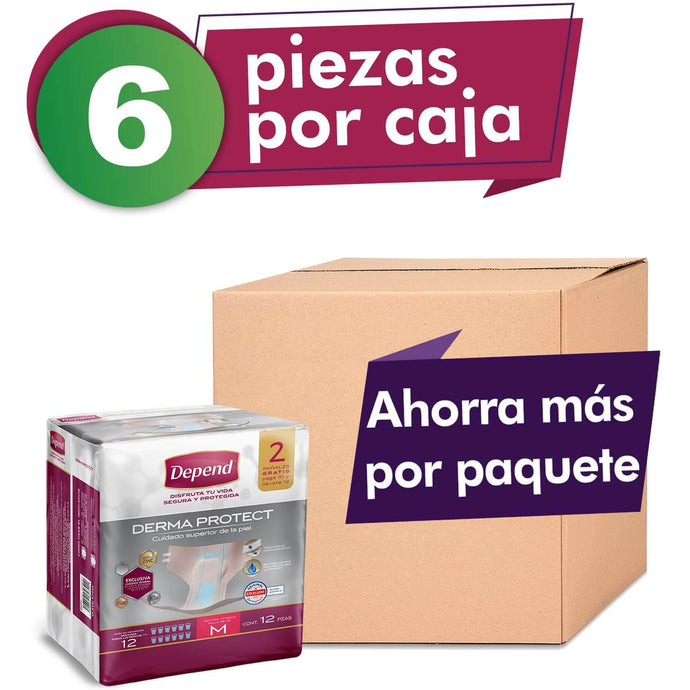 Depend PAÑAL PARA ADULTO Caja de Pañal Depend® Derma Protect Mediano 6 Paquetes