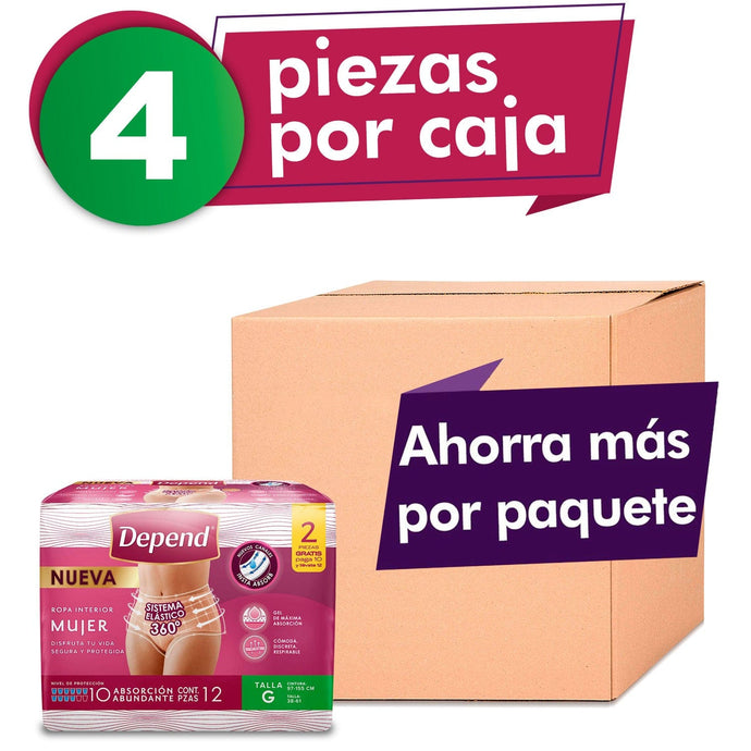 Depend ROPA INTERIOR PARA INCONTINENCIA Caja Depend® Ropa Interior Mujer Grande 4 Paquetes